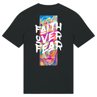 Faith over Fear Streetwear Shirt BackPrint Detailansicht, Mountain Movers christliche Streetwear
