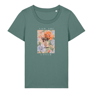 You are loved Frauen Shirt Detailansicht, Mountain Movers christliche Streetwear