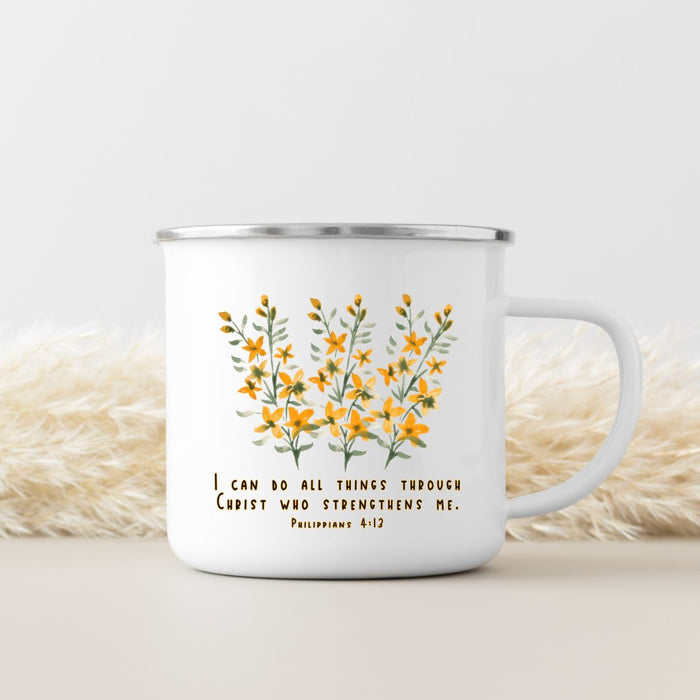 I can do all things flowers enamel mug