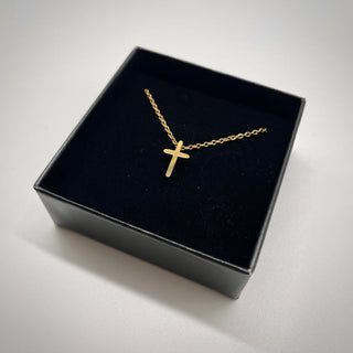 Minimalistische goldene Kreuz Kette Variante, Mountain Movers christliches Design