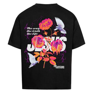 Jesus Flower Oversized Shirt BackPrint Variante, Mountain Movers christliches Design