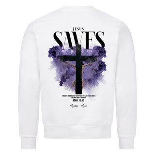 Jesus Saves Streetwear Sweatshirt Backprint Variante, Mountain Movers christliches Design