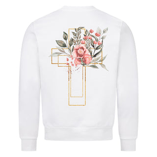 Golden Cross Aquarell Sweatshirt Backprint Variante, Mountain Movers christliches Design
