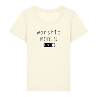 WORSHIP MODUS FRAUEN SHIRT Detailansicht, Mountain Movers christliche Streetwear
