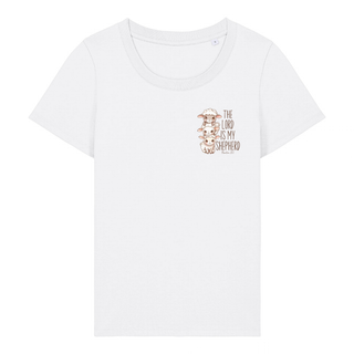 The Lord is my Shepherd cute Frauen Shirt Detailansicht, Mountain Movers christliche Streetwear