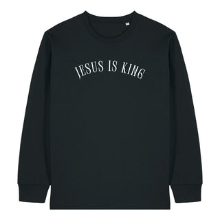 Jesus is King curved Longsleeve, christliche Streetwear von Mountain Movers