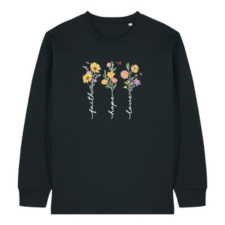 Flower Faith Hope Love Longsleeve, christliche Streetwear von Mountain Movers