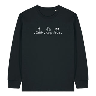 Faith Hope Love minimalistisch Longsleeve, christliche Streetwear von Mountain Movers