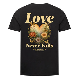 Love never fails Shirt Detailansicht, Mountain Movers christliche Streetwear