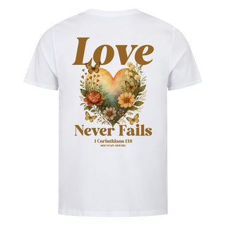 Love never fails Shirt Variante, Mountain Movers christliches Design