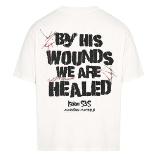 By his Wounds Oversized Shirt BackPrint Variante, Mountain Movers christliches Design