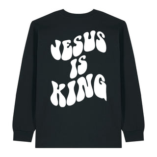Jesus is king Schrift Longsleeve BackPrint, christliche Streetwear von Mountain Movers