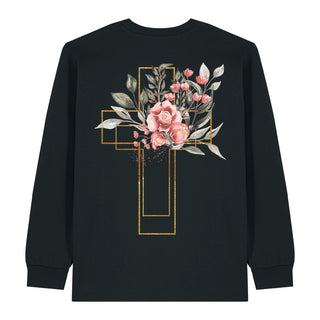 Golden Aquarell Cross Longsleeve BackPrint, christliche Streetwear von Mountain Movers