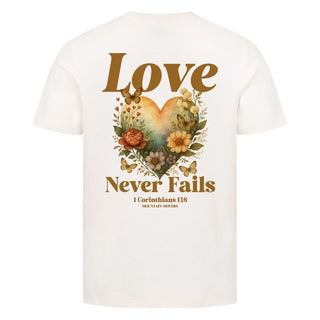 Love never fails Shirt Detailansicht, Mountain Movers christliche Streetwear