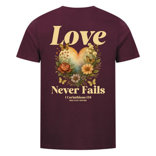 Love never fails Shirt Detailansicht, Mountain Movers christliche Streetwear