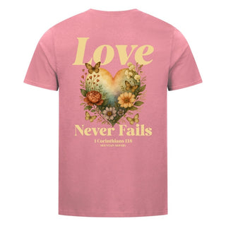 Love never fails Shirt Detailansicht, Mountain Movers christliche Streetwear