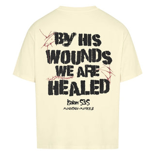 By his Wounds Oversized Shirt BackPrint Detailansicht, Mountain Movers christliche Streetwear
