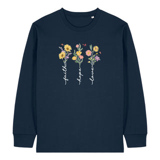 Flower Faith Hope Love Longsleeve Variante, Mountain Movers christliches Design