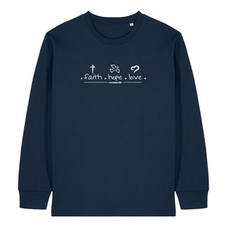 Faith Hope Love minimalistisch Longsleeve Variante, Mountain Movers christliches Design