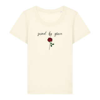 Saved by grace Rose Frauen T-Shirt, Detailansicht