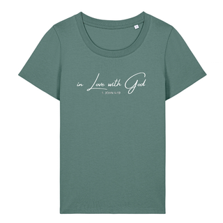 In Love with God Frauen Shirt Detailansicht, Mountain Movers christliche Streetwear