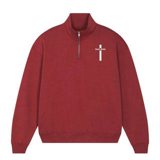 Team Jesus Half Zip Sweater Detailansicht, Mountain Movers christliche Streetwear