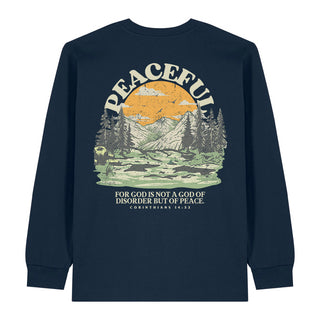 Peaceful Longsleeve BackPrint Variante, Mountain Movers christliches Design