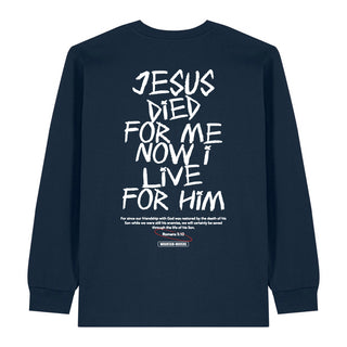 Jesus died for me Longsleeve BackPrint Variante, Mountain Movers christliches Design