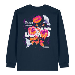 Jesus Flower Longsleeve BackPrint Variante, Mountain Movers christliches Design