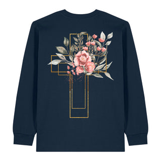 Golden Aquarell Cross Longsleeve BackPrint Variante, Mountain Movers christliches Design