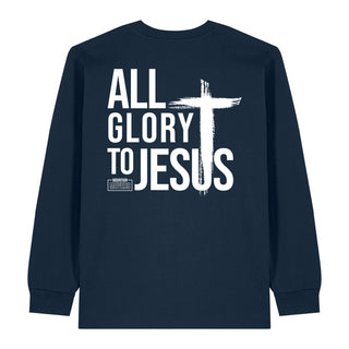 all glory to jesus Longsleeve BackPrint Variante, Mountain Movers christliches Design