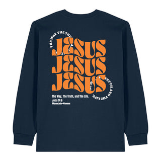 All About Jesus Longsleeve BackPrint Variante, Mountain Movers christliches Design