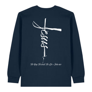jesus cross Longsleeve BackPrint Variante, Mountain Movers christliches Design