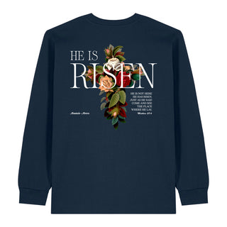 He is Risen Longsleeve BackPrint Variante, Mountain Movers christliches Design