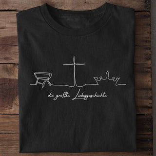 Die groesste Liebesgeschichte Shirt Detailansicht, Mountain Movers christliche Streetwear