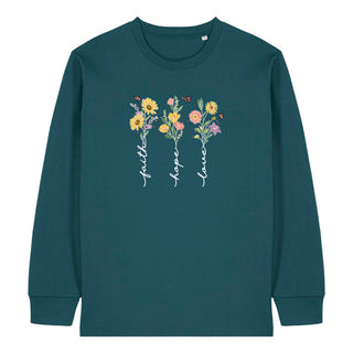 Flower Faith Hope Love Longsleeve Detailansicht, Mountain Movers christliche Streetwear