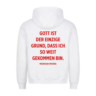 Gott ist der einzige Grund Hoodie Backprint Detailansicht, Mountain Movers christliche Streetwear