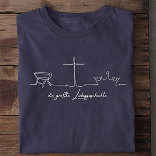 Die groesste Liebesgeschichte Shirt Detailansicht, Mountain Movers christliche Streetwear