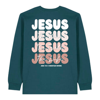 Jesus x John 14_6 Longsleeve BackPrint Detailansicht, Mountain Movers christliche Streetwear