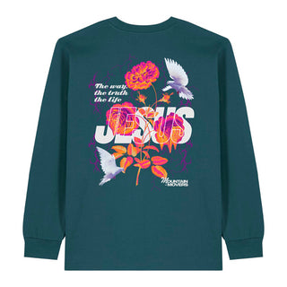 Jesus Flower Longsleeve BackPrint Detailansicht, Mountain Movers christliche Streetwear