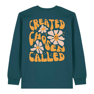 Created Chosen Called Longsleeve BackPrint Detailansicht, Mountain Movers christliche Streetwear
