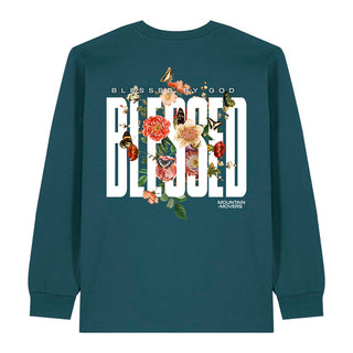 Blessed by God Longsleeve BackPrint Detailansicht, Mountain Movers christliche Streetwear