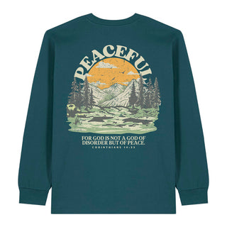 Peaceful Longsleeve BackPrint Detailansicht, Mountain Movers christliche Streetwear