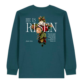 He is Risen Longsleeve BackPrint Detailansicht, Mountain Movers christliche Streetwear