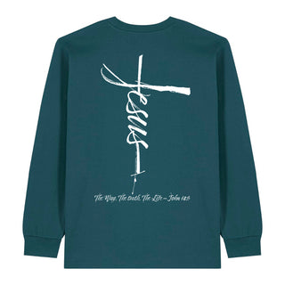 jesus cross Longsleeve BackPrint Detailansicht, Mountain Movers christliche Streetwear