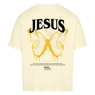 Jesus Butterfly Oversize Shirt Detailansicht, Mountain Movers christliche Streetwear