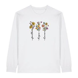 Flower Faith Hope Love Longsleeve Variante, Mountain Movers christliches Design