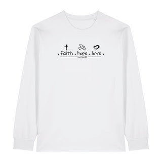 Faith Hope Love minimalistisch Longsleeve Variante, Mountain Movers christliches Design