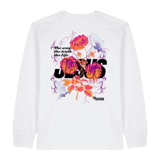 Jesus Flower Longsleeve BackPrint Variante, Mountain Movers christliches Design