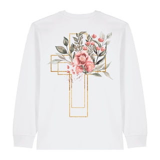 Golden Aquarell Cross Longsleeve BackPrint Variante, Mountain Movers christliches Design